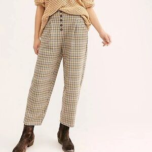 Free People Posey Plaid High Waist Pleated Front Pants
